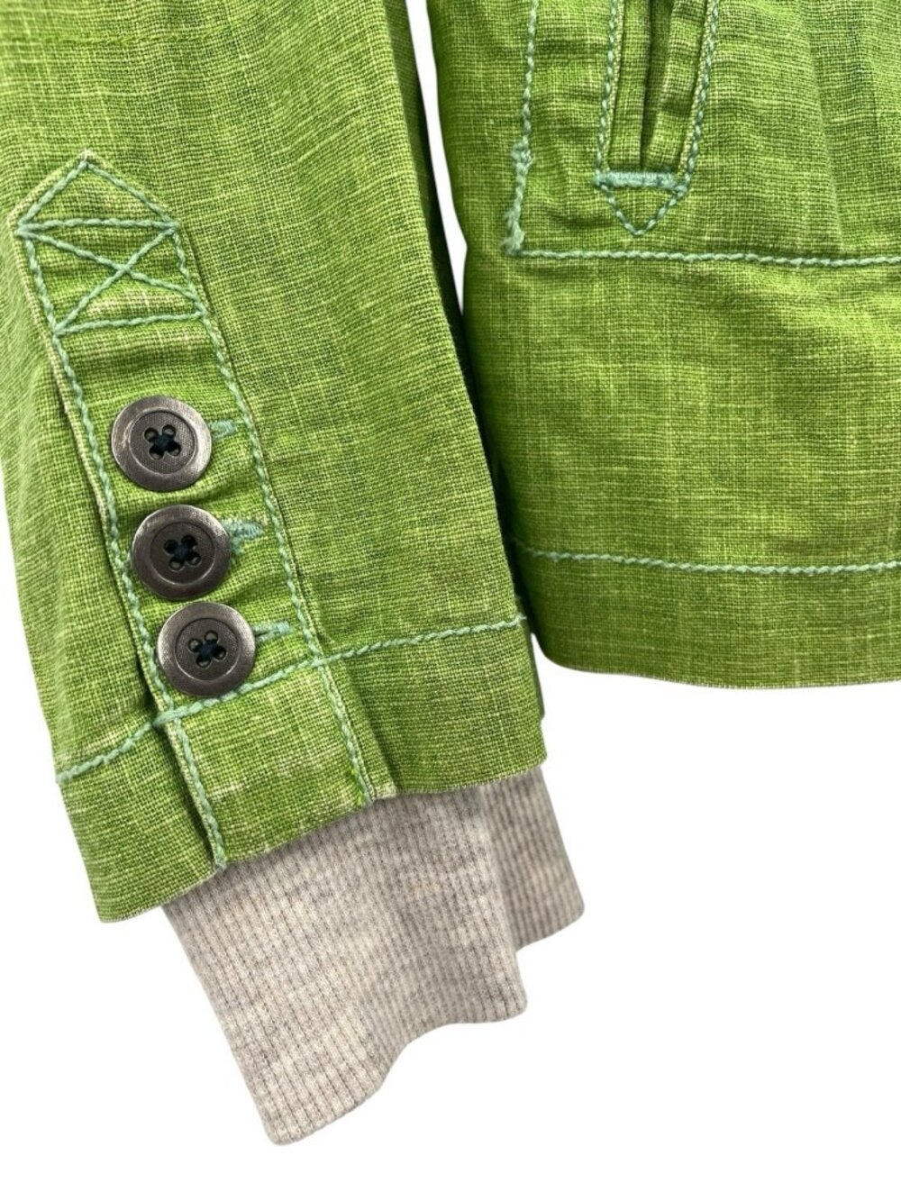 FREE PEOPLE Women's Green Vintage Orange Contrast Hem Button Down Shacket Size 4 - Picture 4 of 7